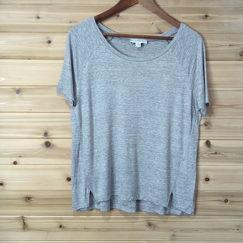 White+Warren Top Womens Small Gray Short Sleeve Ribbed Tee